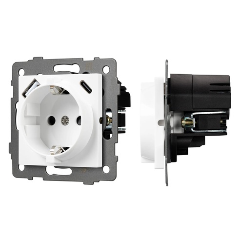 Механизм розетки с быстрой USB зарядкой SCT-MUAC-PL-WH-V (250V, 16A) (Arlight, -)