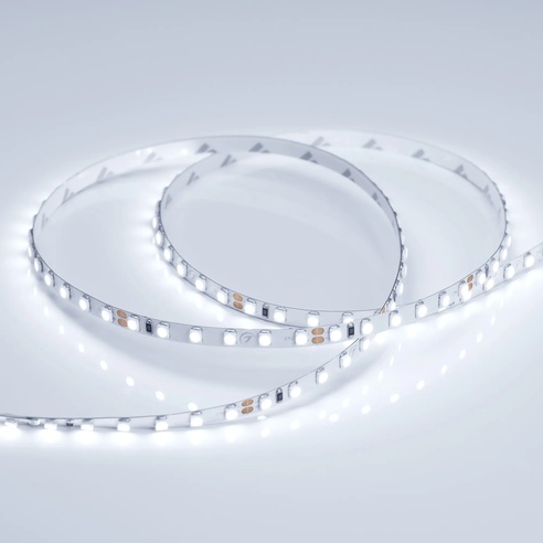 Лента светодиодная RT 2-5000 24V Cool 8K 5mm 2x (3528, 600 LED, LUX) (Arlight, 9.6 Вт/м, IP20)