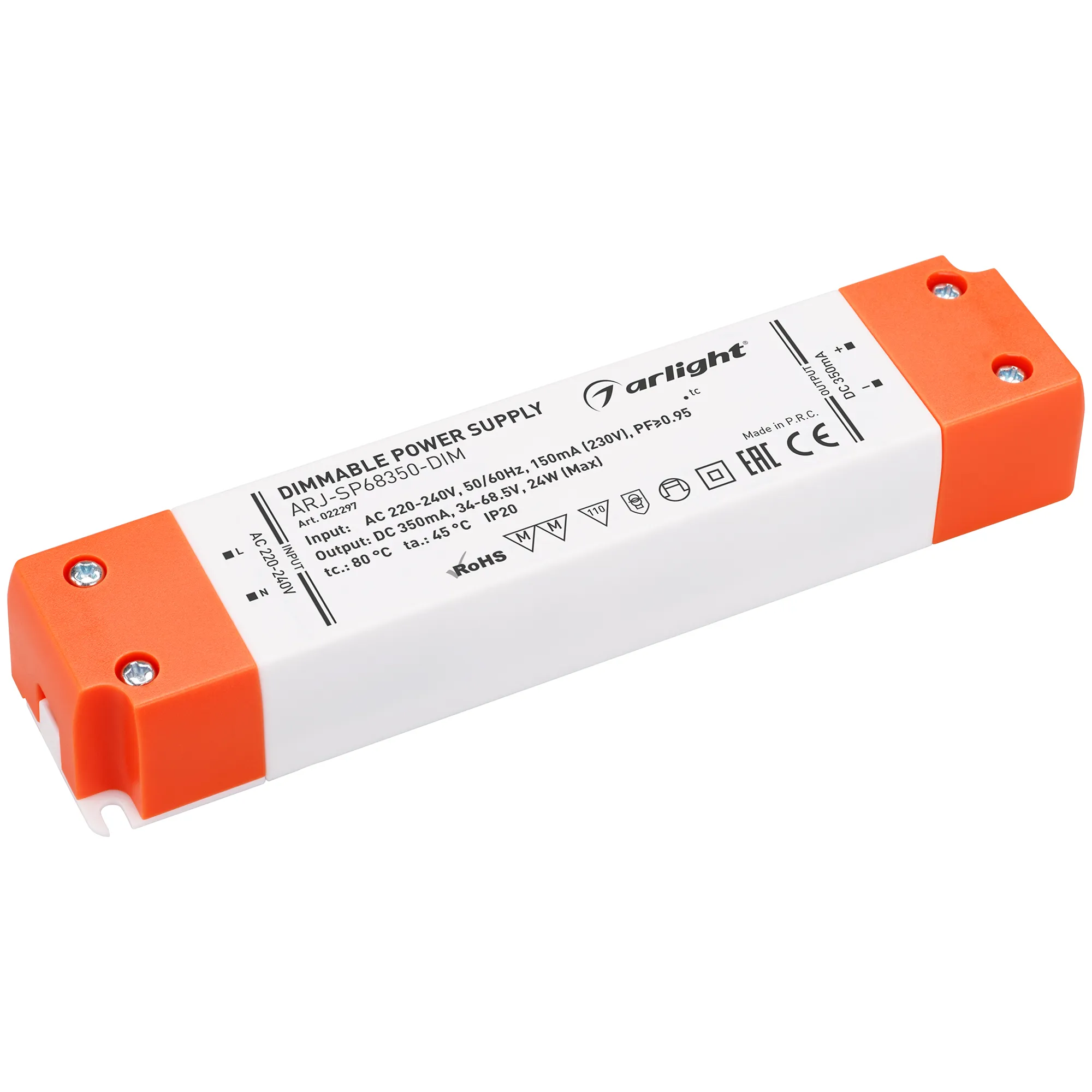 Блок питания ARJ-SP68350-DIM (24W, 350mA, PFC, Triac) (Arlight, IP20 Пластик, 3 года) - изображение товара